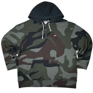 Levi's Camouflage Half Zip Hoodie Sweatshirt Men's XXL Green Brown YKK Zip Y2K